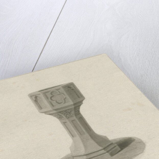 Font in Rolleston Church: sepia drawing, 1848 by John Buckler
