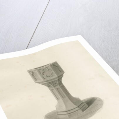 Font in Rolleston Church: sepia drawing, 1848 by John Buckler