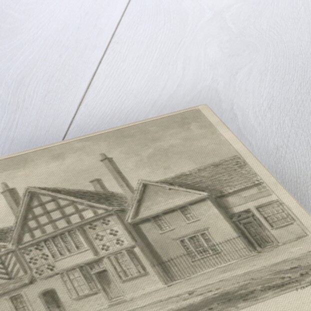 Newcastle-under-Lyme - Old Houses: sepia drawing, 1840 by John Buckler