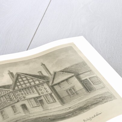 Newcastle-under-Lyme - Old Houses: sepia drawing, 1840 by John Buckler