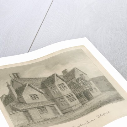 Stafford - Old Houses in Crabbery Lane: sepia drawing, 1837 by John Buckler