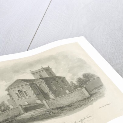 Norton-in-the-Moors Church: sepia wash drawing, 1844 by John Buckler