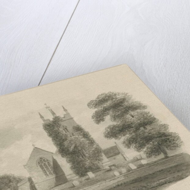 Sandon Church: sepia drawing, 1843 by John Buckler