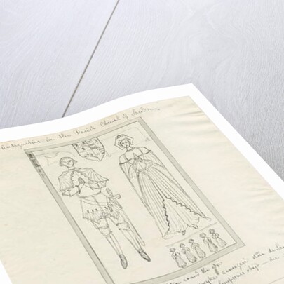 Sandon Church - Tomb of Sampson Erdeswicke and Elizabeth [Grey]: pen and ink drawing by School English