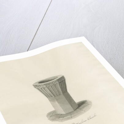 Font in Pattingham Church: sepia wash drawing, 1846 by John Buckler