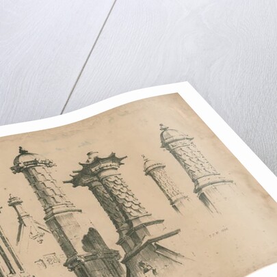 Thickbroom Hall ['Manley Hall'] - Finials and Chimneys: lithograph, 1838 by Thomas Peploe Wood