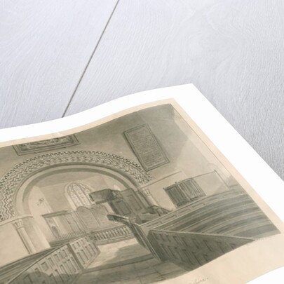Interior of Stowe Church: sepia wash drawing, 1841 by George Buckler