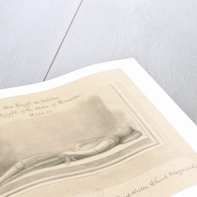 Weston-under-Lizard Church - Effigy of Sir Hugh de Weston: sepia drawing, 1842 by John Buckler