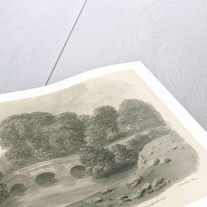 Trentham Hall - Bridge: sepia wash drawing, 1844 by John Buckler