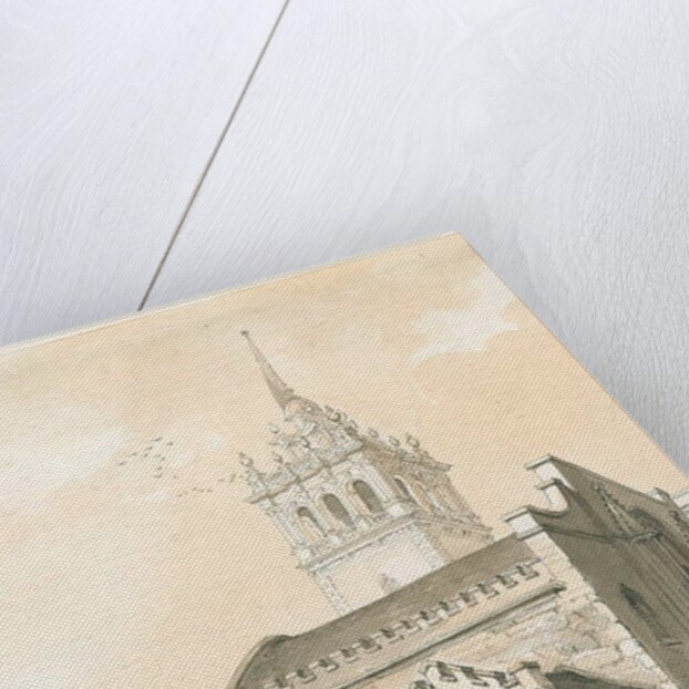 Trentham Church: sepia and yellow wash drawing by Thomas Peploe Wood