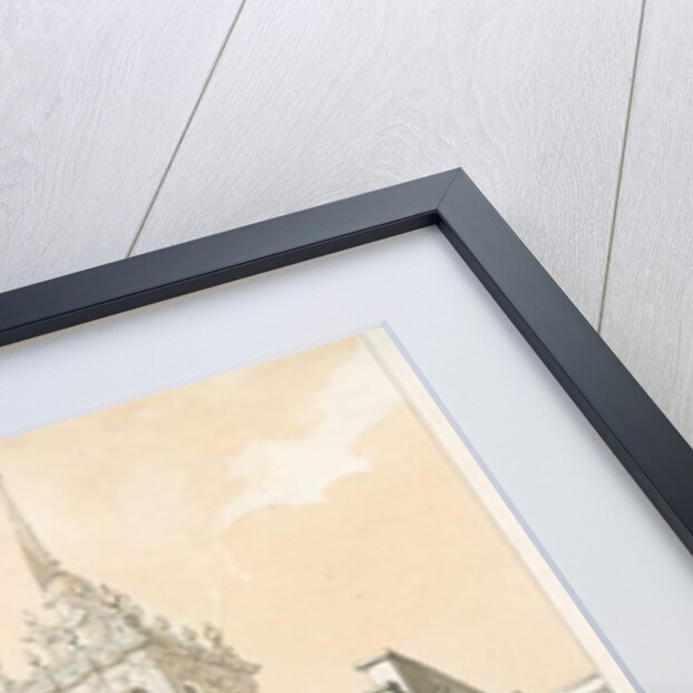 Trentham Church: sepia and yellow wash drawing by Thomas Peploe Wood