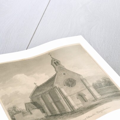 Uttoxeter Town - New Catholic Chapel: sepia drawing, 1839 by John Buckler