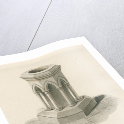 Font in Walton-on-the-Hill Church by John Buckler