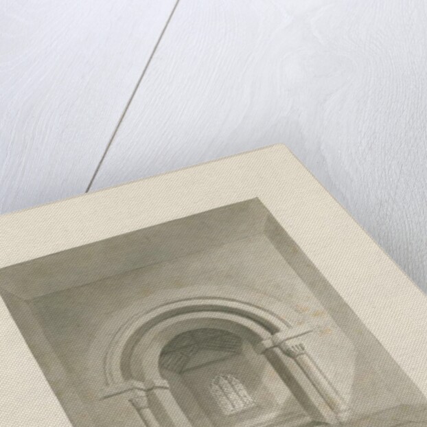 Waterfall Church - Interior of Chancel: sepia drawing, 1847 by John Buckler