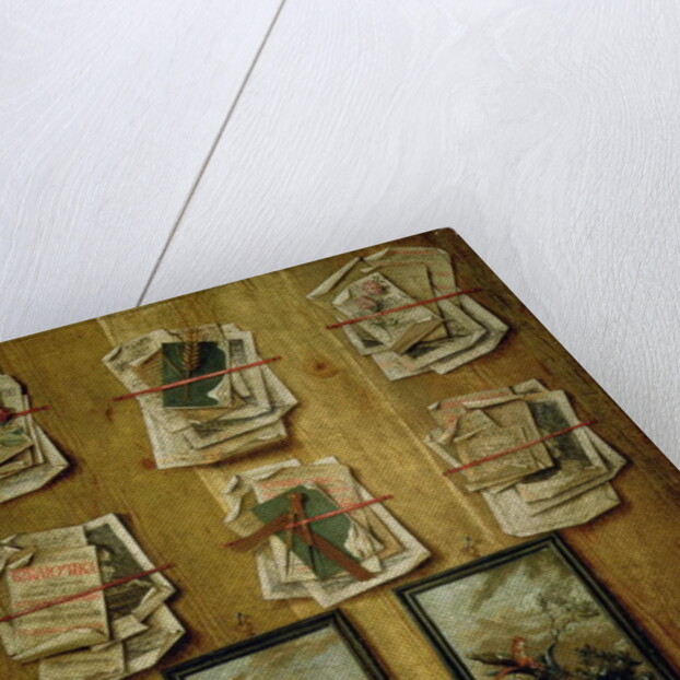 Still Life with Book Sheets and Pictures, 1783 by School Russian