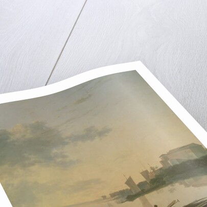 A Wooden Barge on the River by Sunset by Adam Pynacker