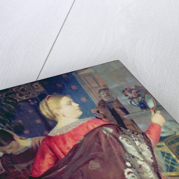 Merchant's woman with a mirror by Boris Mikhailovich Kustodiev