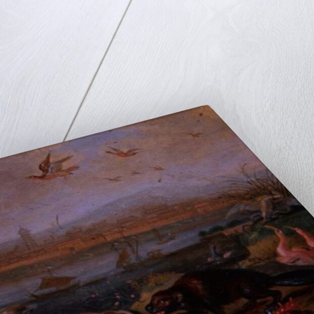 Creatures from the four continents in a landscape with a view of Canton in the background by Ferdinand van Kessel