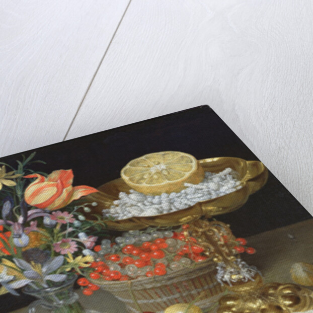 Still life with flowers and dessert by Georg Flegel