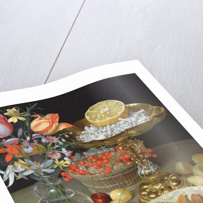 Still life with flowers and dessert by Georg Flegel