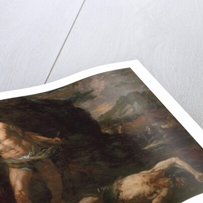 Hercules slays the giant Cacus and steals back the cattle of Geryon by Giambattista Langetti