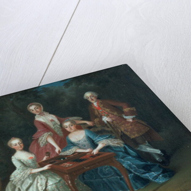 Group portrait of the Harrach family playing backgammon by Johann Wilhelm Hoffnas
