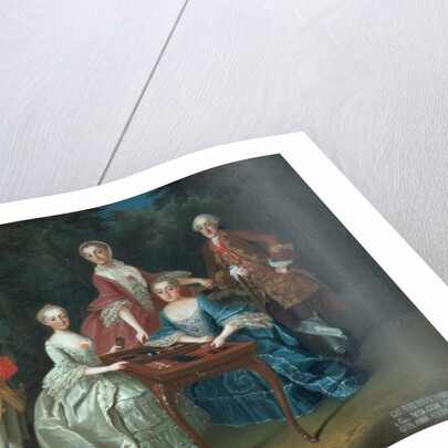Group portrait of the Harrach family playing backgammon by Johann Wilhelm Hoffnas