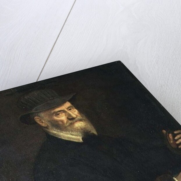 Portrait of Giulio Clovio, miniature artist, holding a miniature thought to be of the artist Lavinia Teerlinks, 1556 by Sofonisba Anguissola