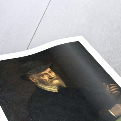 Portrait of Giulio Clovio, miniature artist, holding a miniature thought to be of the artist Lavinia Teerlinks, 1556 by Sofonisba Anguissola