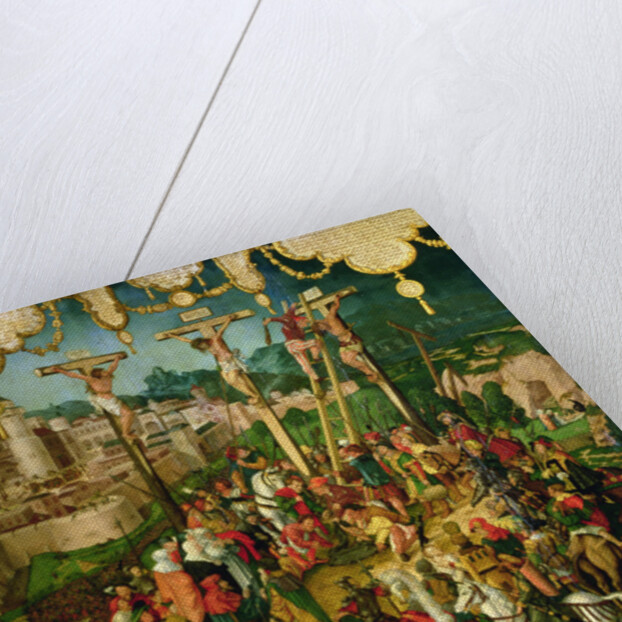 Crucifixion, central panel of the Mompelgarter Altarpiece by Matthias Gerung or Gerou