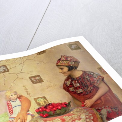 Two children with a bowl of cherries by Franz von Matsch