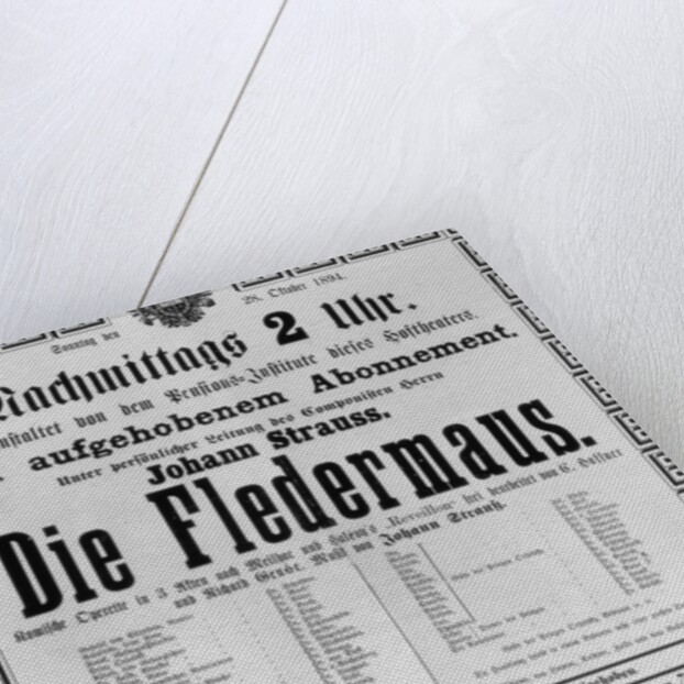 Poster advertising 'Die Fledermaus' by Johann Strauss the Younger by Austrian School
