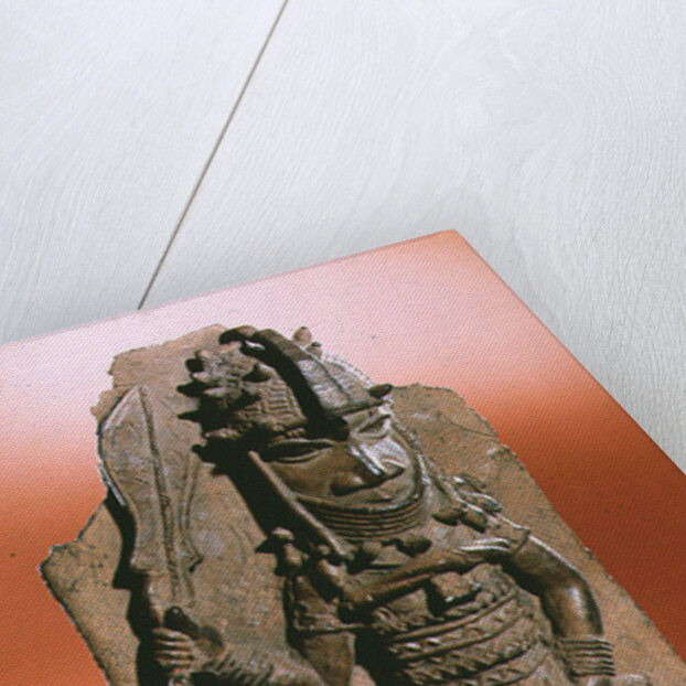 Plaque depicting the royal god Oba holding the eben sword in his right hand, dancing to honour his ancestors, Benin, possibly 16th century by Anonymous
