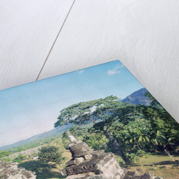 View from the monument showing balustrade surmounted with small stupa or dagobs, erected c.800 by Anonymous