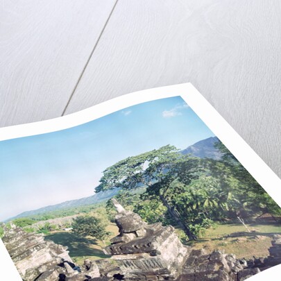 View from the monument showing balustrade surmounted with small stupa or dagobs, erected c.800 by Anonymous