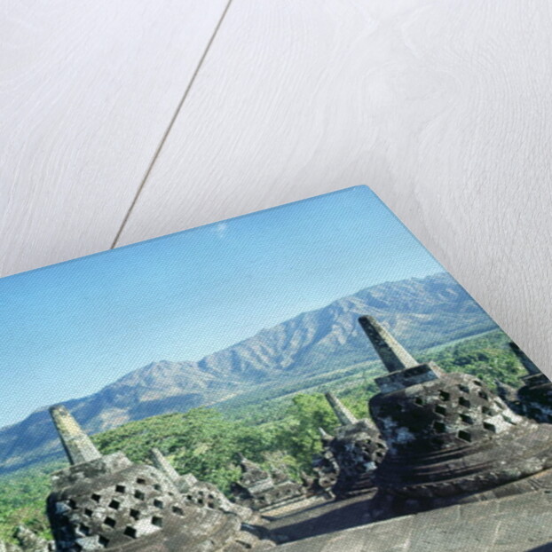 View of the three circular terraces with latticed stupas or dagobs, erected c.800 by Anonymous