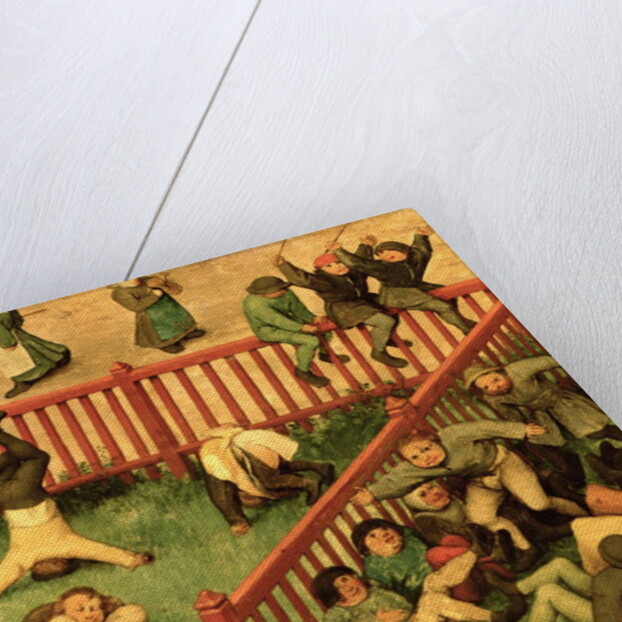 Children's Games: detail of left-hand section showing children running the gauntlet, doing gymnastics and balancing on a fence, 1560 by Pieter the Elder Bruegel