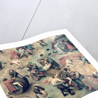 Children's Games: detail of bottom right-hand corner depicting children playing with bricks, hoops and a barrel, 1560 by Pieter the Elder Bruegel