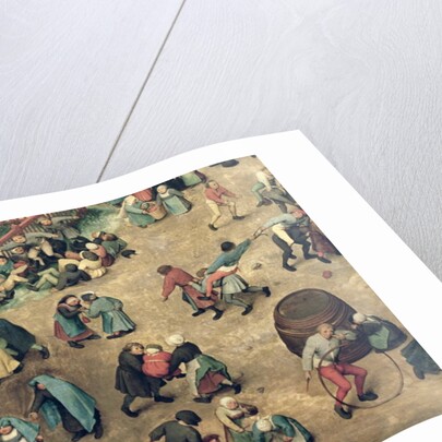 Children's Games: detail of left-hand section showing children bowling hoops, doing handstands, playing with a hobby-horse and other games, 1560 by Pieter the Elder Bruegel