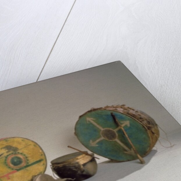 A collection of American Indian drums by School American