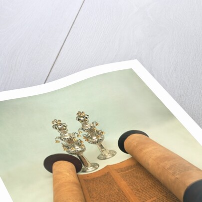 Torah scroll with Silver Crown finials by Anonymous