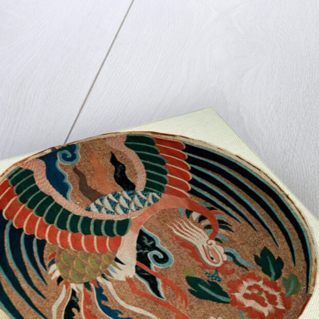 Roundel with feng-huang and tree peony by School Chinese