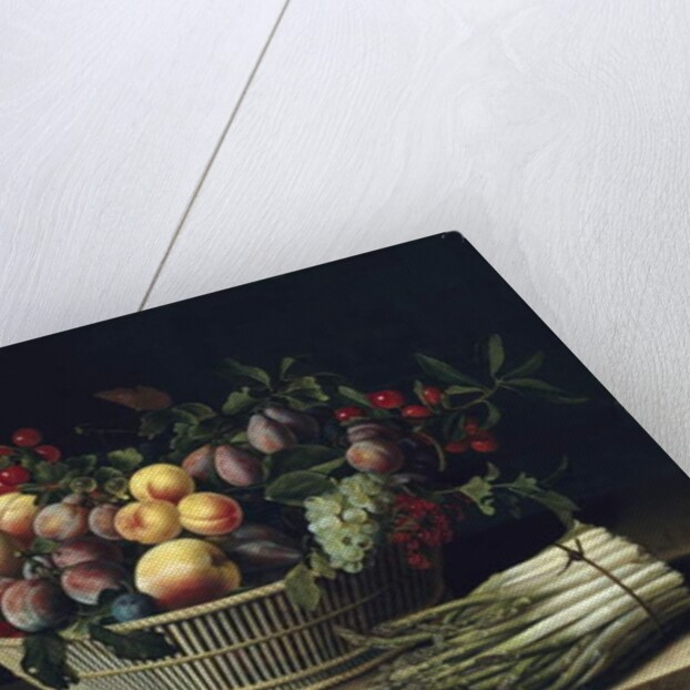 Still life with a basket of fruit and a bunch of asparagus, 1630 by Louise Moillon