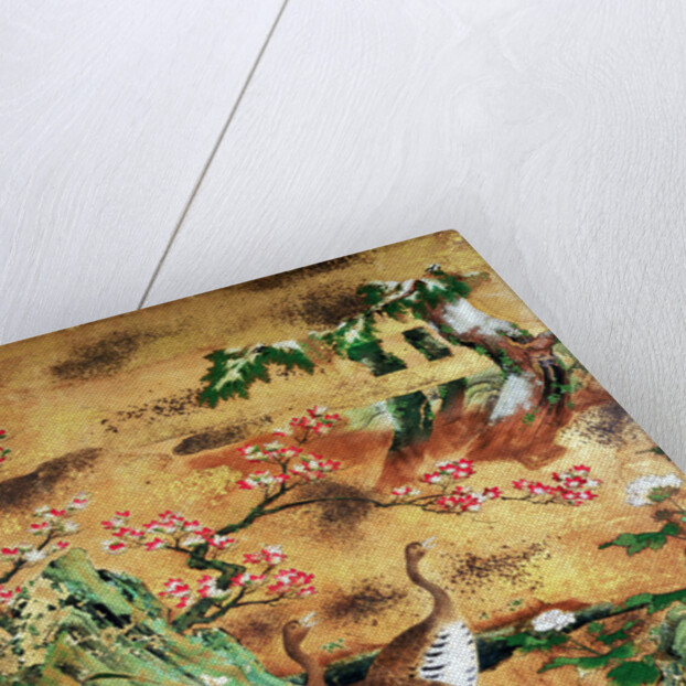 Birds and flowers sliding-door panel by Japanese School