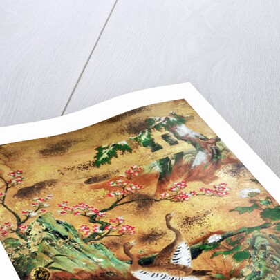 Birds and flowers sliding-door panel by Japanese School