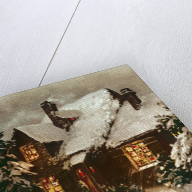 Church and Cottage with Lighted Windows by School English