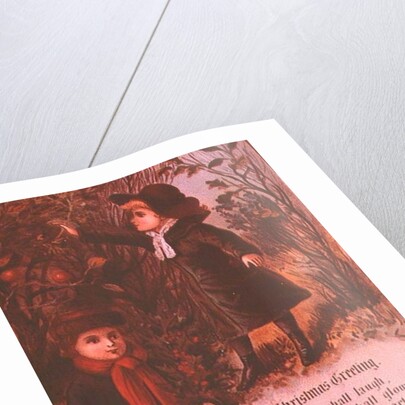 Two Victorian Children Collecting Autumn Berries and Mistletoe by English School