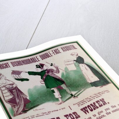 Women's Suffrage Poster 'The Right Dishonourable Double-Face Asquith', c.1910 by English School