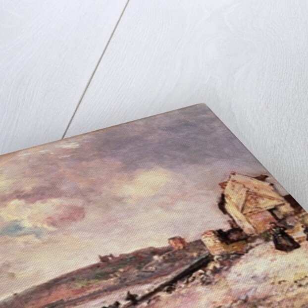 Seascape with ponies on the beach by Johan-Barthold Jongkind