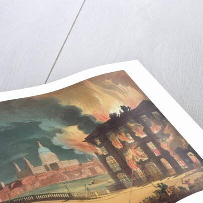 Fire at Albion Mill, Blackfriars Bridge, from Ackermann's 'Microcosm of London' c.1808-11 by T. & Pugin A.C. Rowlandson